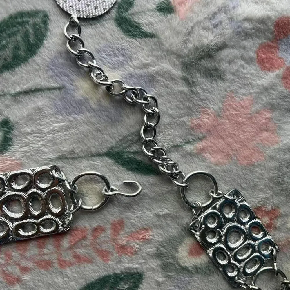 Silver Concho Chain Link Belt 35 inches - Cyber Y2K Fairy Grunge Boho Whimsigoth